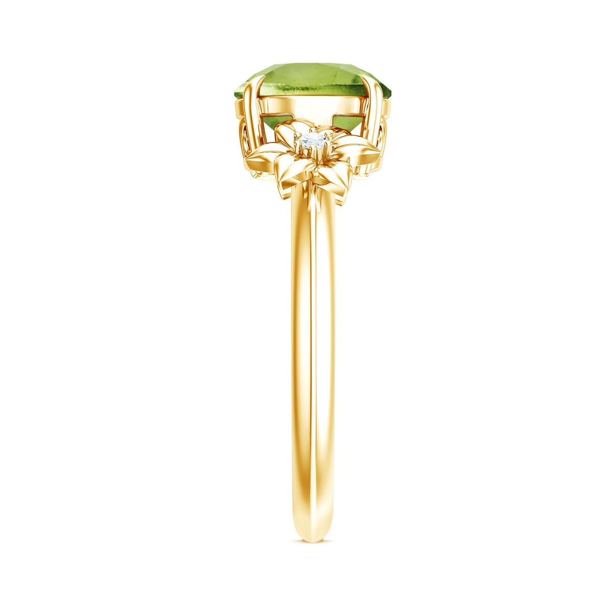 Natural 2 Carat Peridot Flower Engagement Ring with Diamond