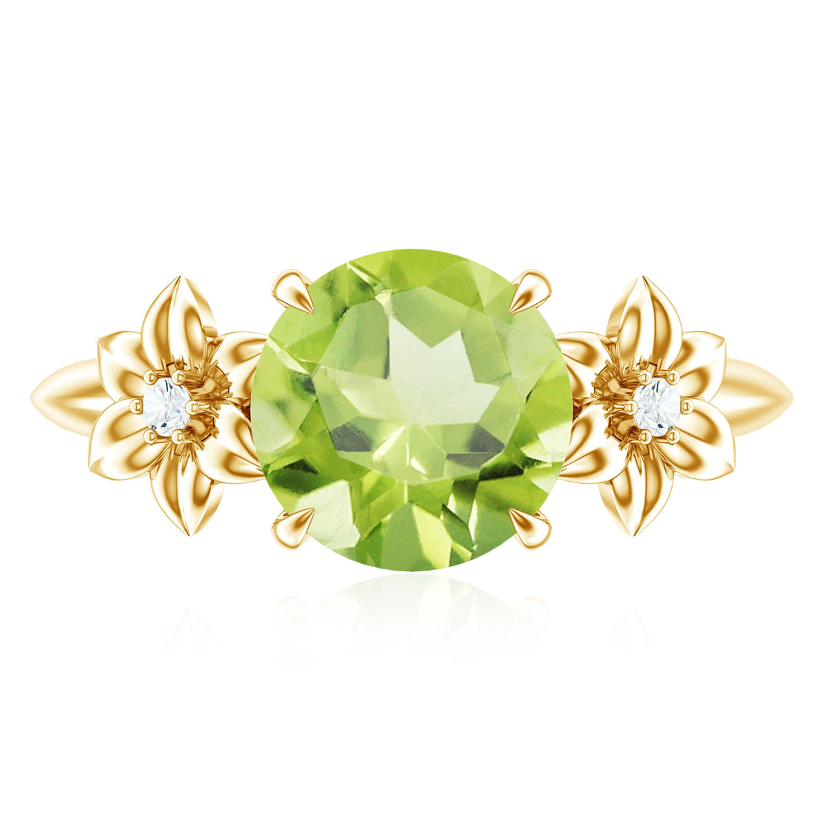 Natural 2 Carat Peridot Flower Engagement Ring with Diamond