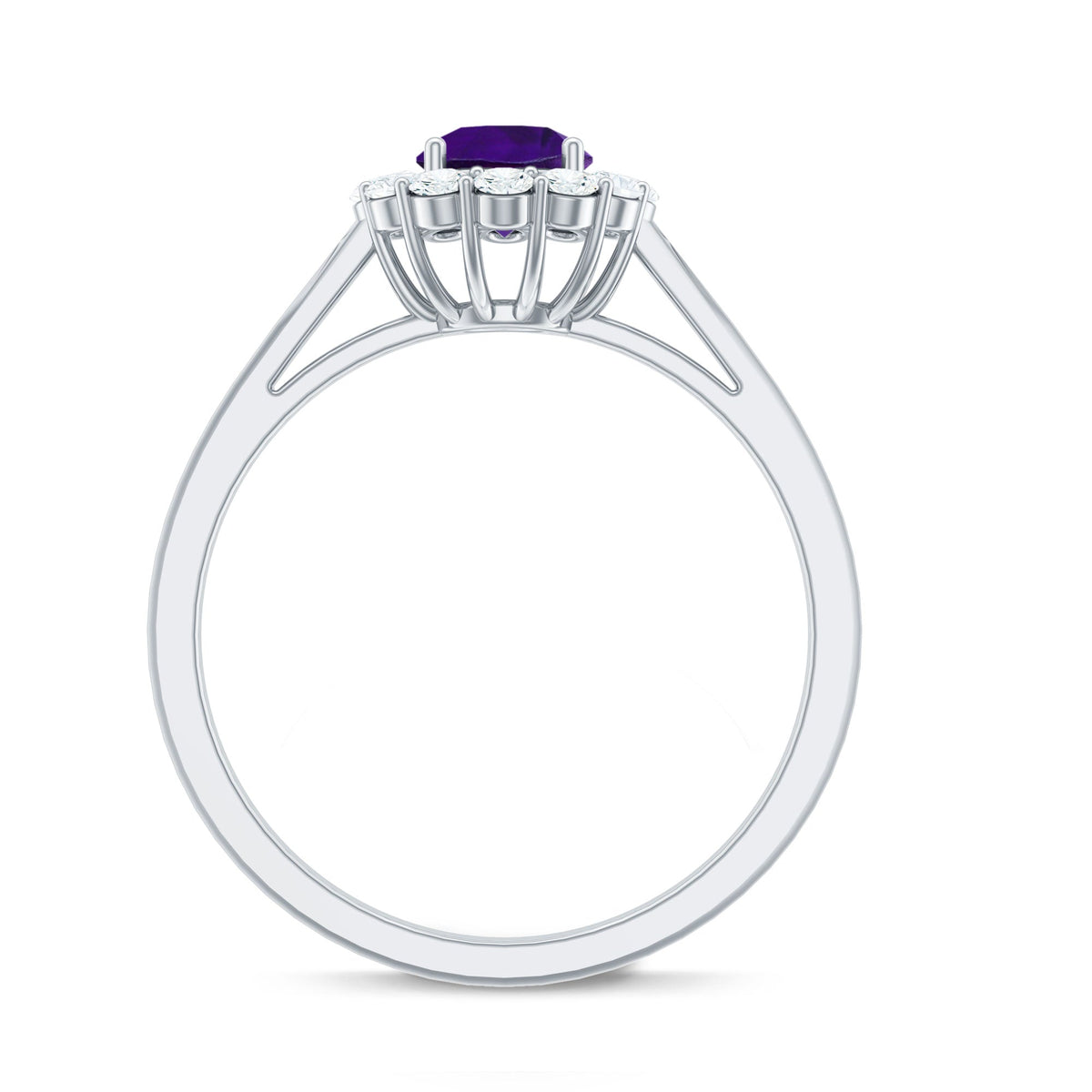Round Amethyst and Diamond Halo Engagement Ring for Women