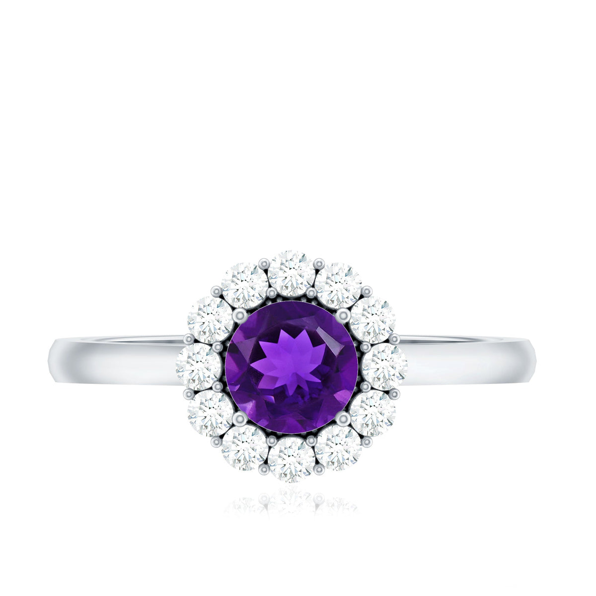 Round Amethyst and Diamond Halo Engagement Ring for Women