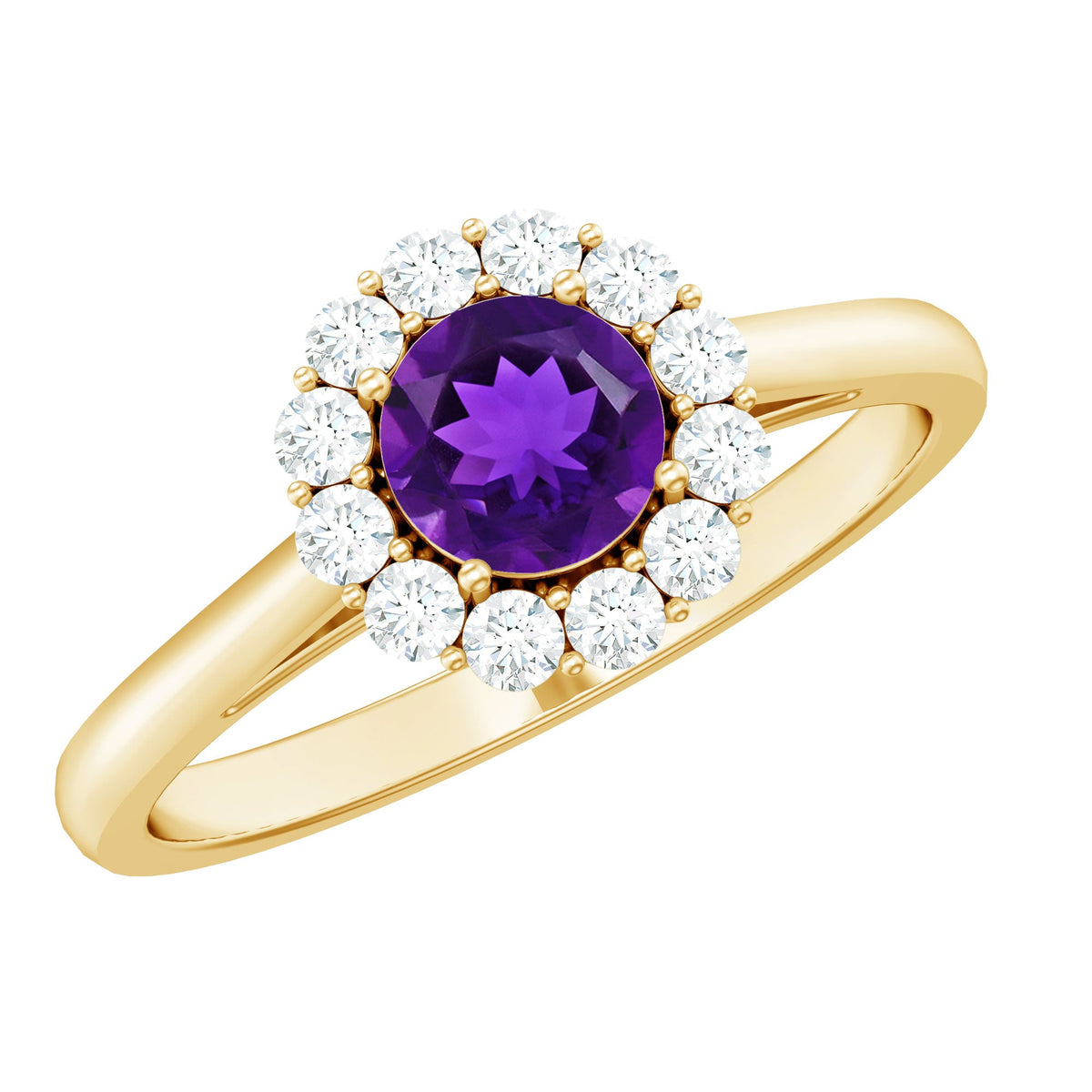 Round Amethyst and Diamond Halo Engagement Ring for Women