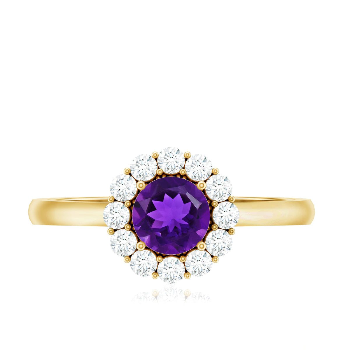 Round Amethyst and Diamond Halo Engagement Ring for Women