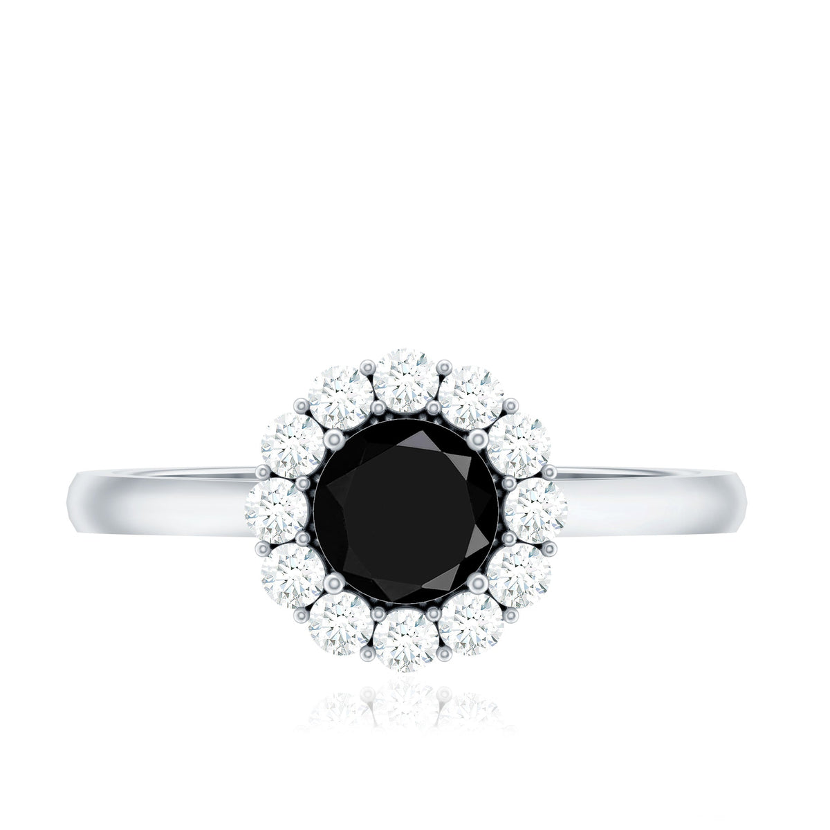 Minimalist Black Spinel Engagement Ring with Diamond Halo