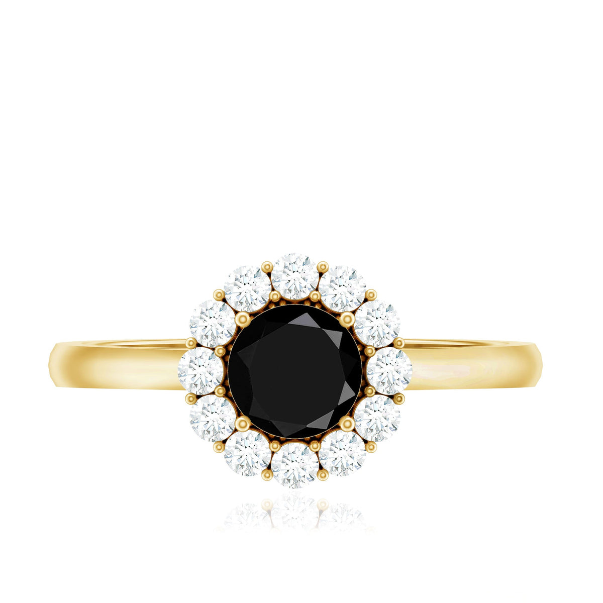 Minimalist Black Spinel Engagement Ring with Diamond Halo