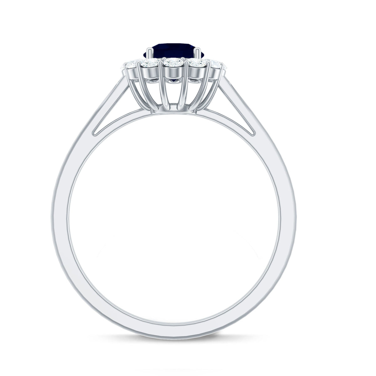 Genuine Blue Sapphire Engagement Ring with Diamond Halo