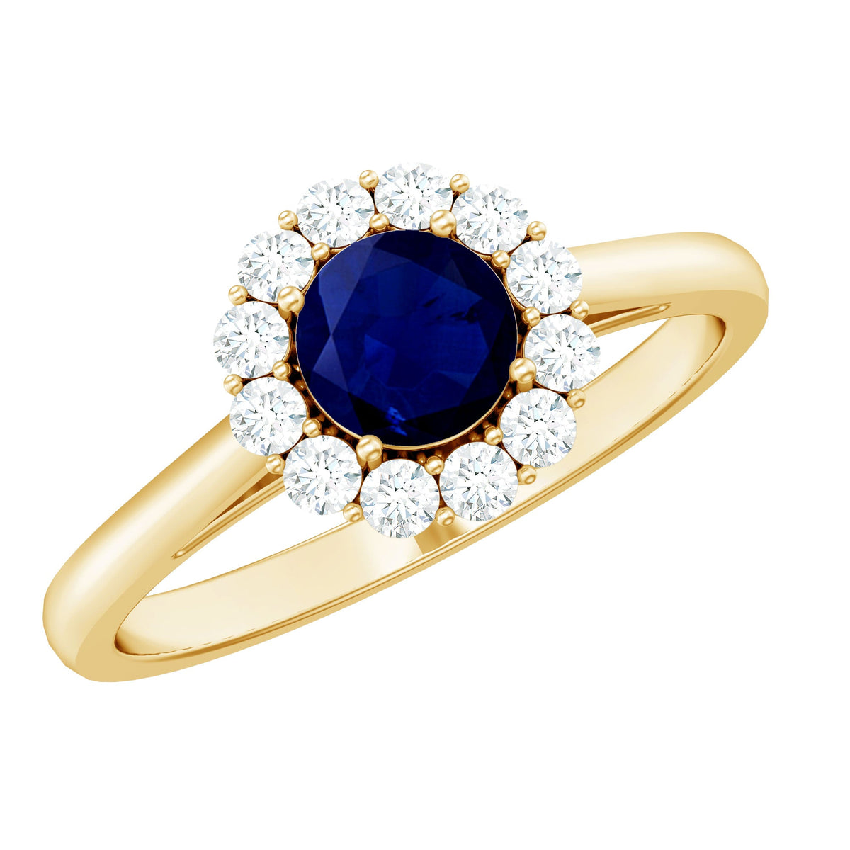 Genuine Blue Sapphire Engagement Ring with Diamond Halo