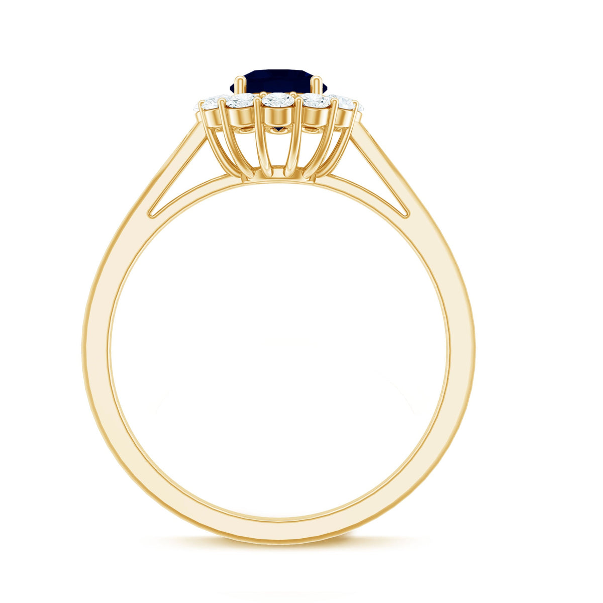 Genuine Blue Sapphire Engagement Ring with Diamond Halo