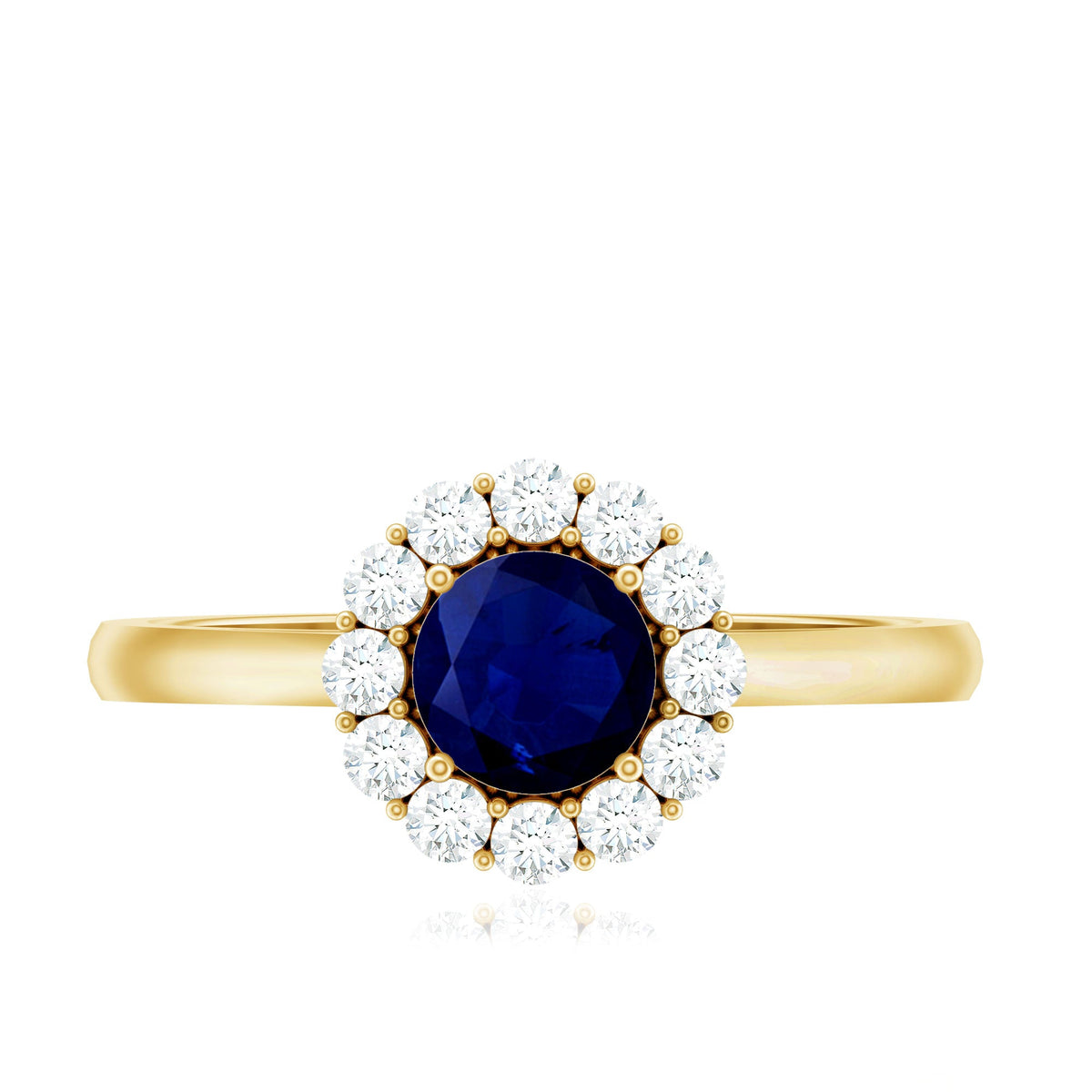 Genuine Blue Sapphire Engagement Ring with Diamond Halo