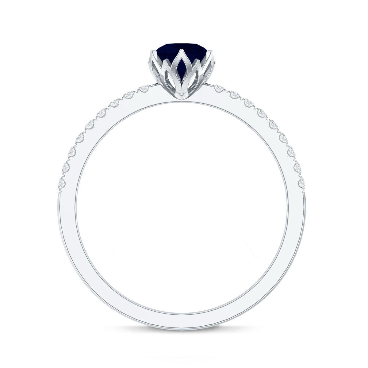 Lotus Basket Set 0.9 Carat Blue Sapphire Solitaire Promise Ring with Diamond