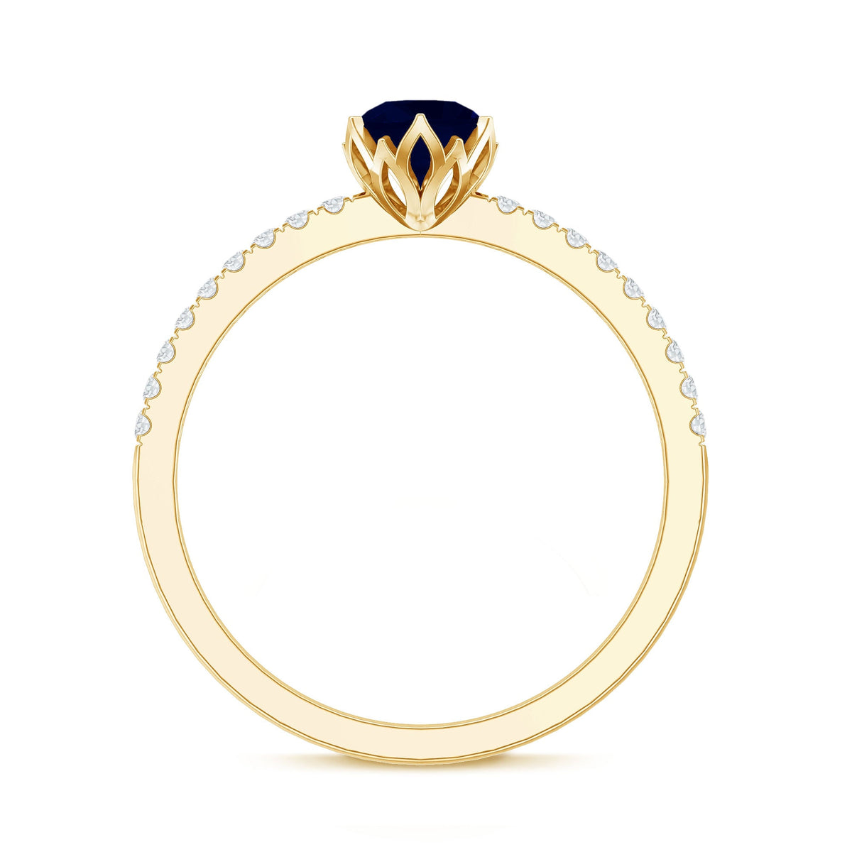 Lotus Basket Set 0.9 Carat Blue Sapphire Solitaire Promise Ring with Diamond