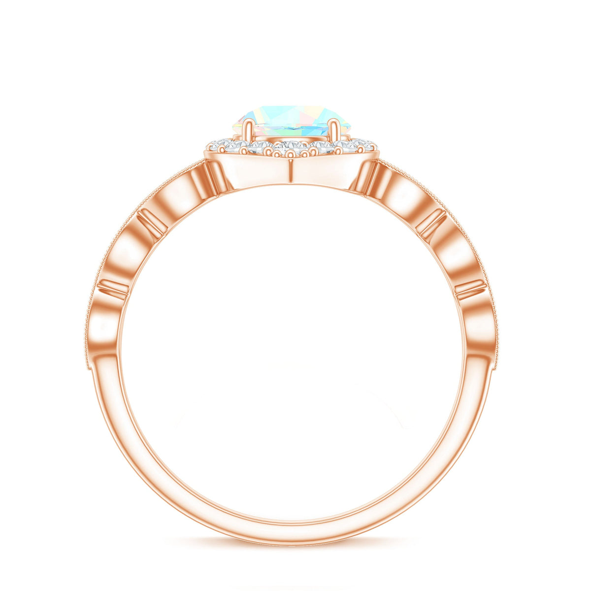 Vintage Looking Ethiopian Opal Engagement Ring with Real Diamond Halo