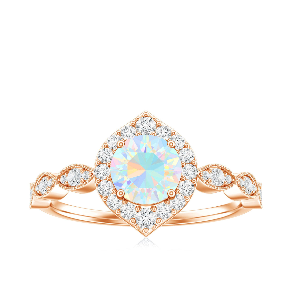 Vintage Looking Ethiopian Opal Engagement Ring with Real Diamond Halo
