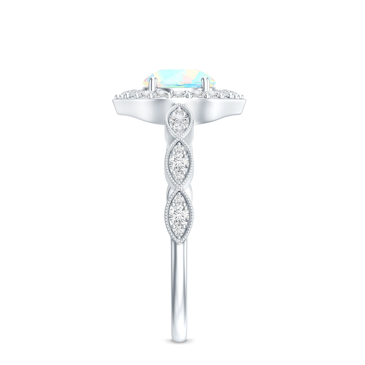 Vintage Looking Ethiopian Opal Engagement Ring with Real Diamond Halo