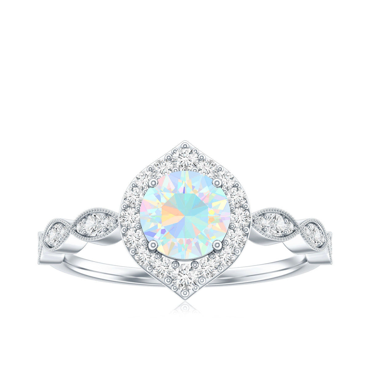 Vintage Looking Ethiopian Opal Engagement Ring with Real Diamond Halo