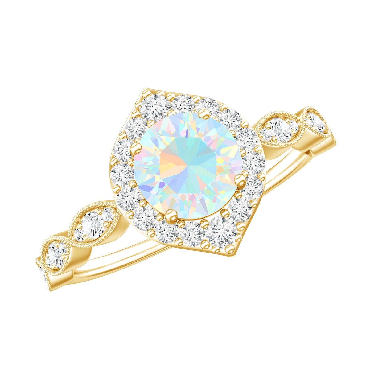 Vintage Looking Ethiopian Opal Engagement Ring with Real Diamond Halo