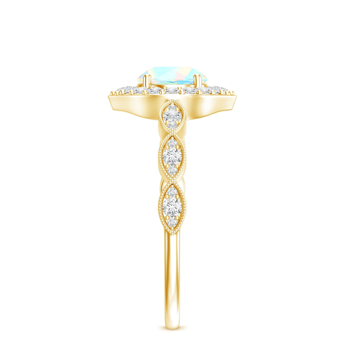 Vintage Looking Ethiopian Opal Engagement Ring with Real Diamond Halo
