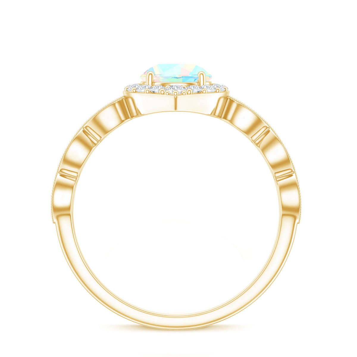Vintage Looking Ethiopian Opal Engagement Ring with Real Diamond Halo