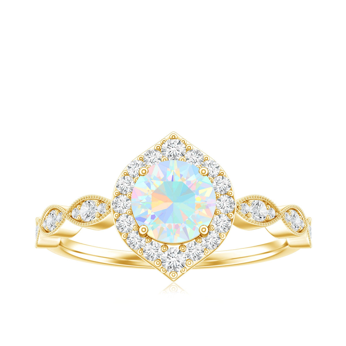 Vintage Looking Ethiopian Opal Engagement Ring with Real Diamond Halo