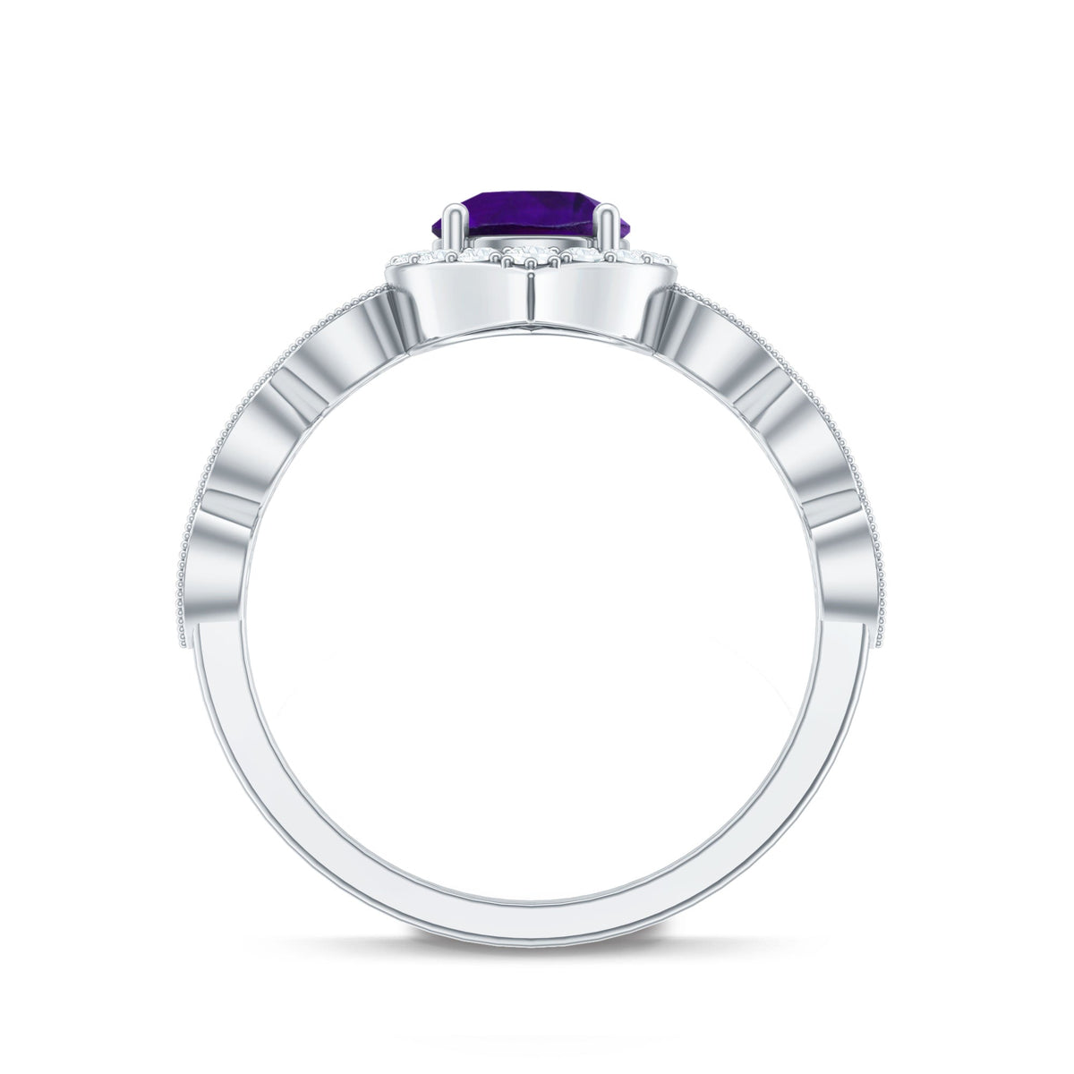 Vintage Style 1.2 Carat Amethyst Engagement Ring with Diamond Halo
