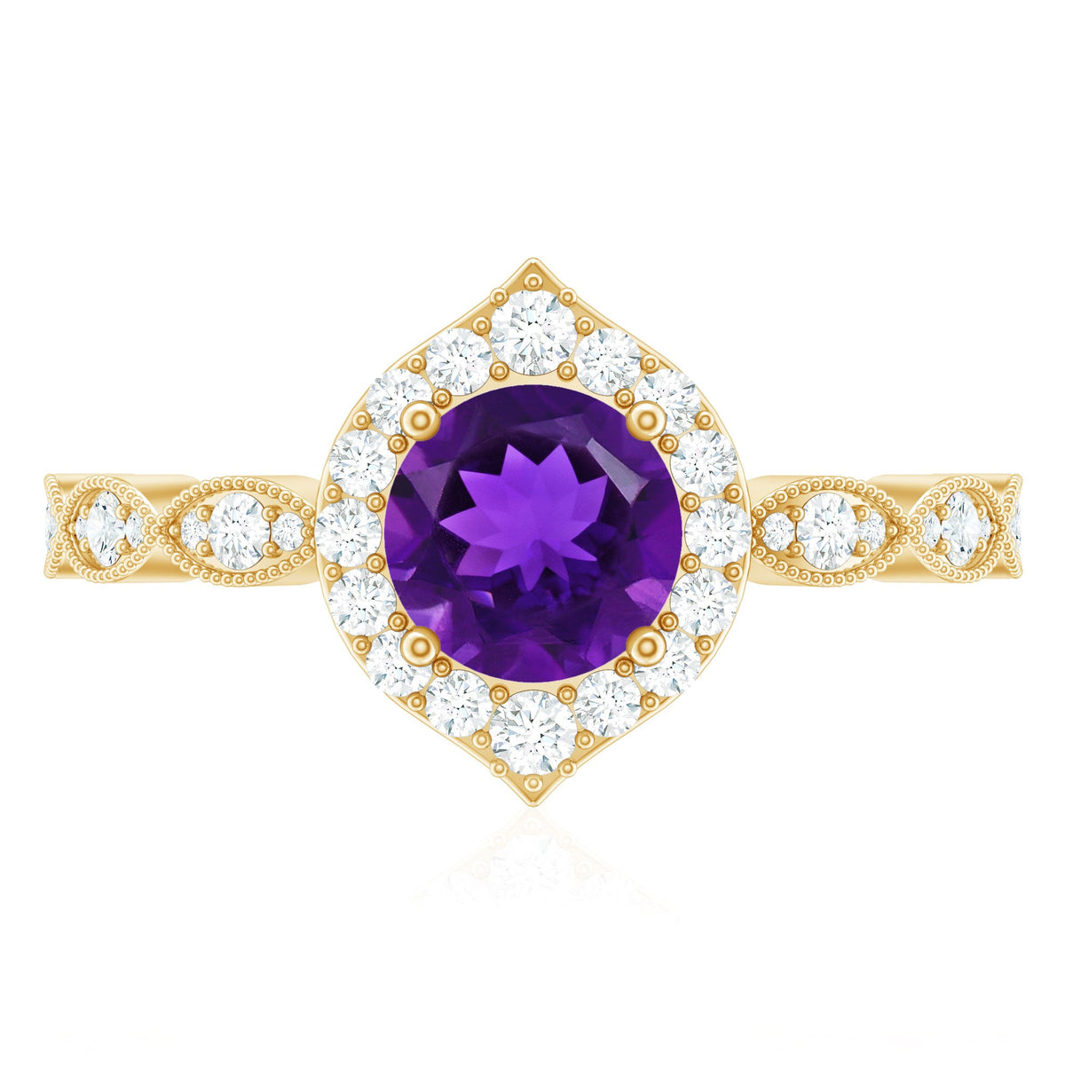 Vintage Style 1.2 Carat Amethyst Engagement Ring with Diamond Halo