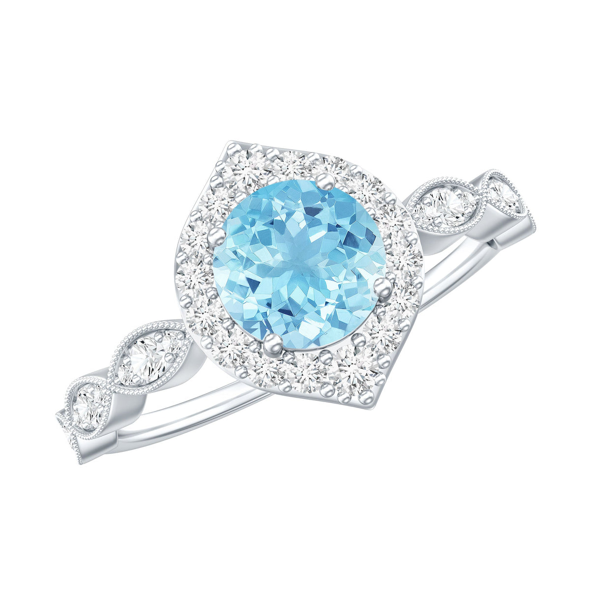 0.8 Carat Aquamarine and Diamond Designer Engagement Ring