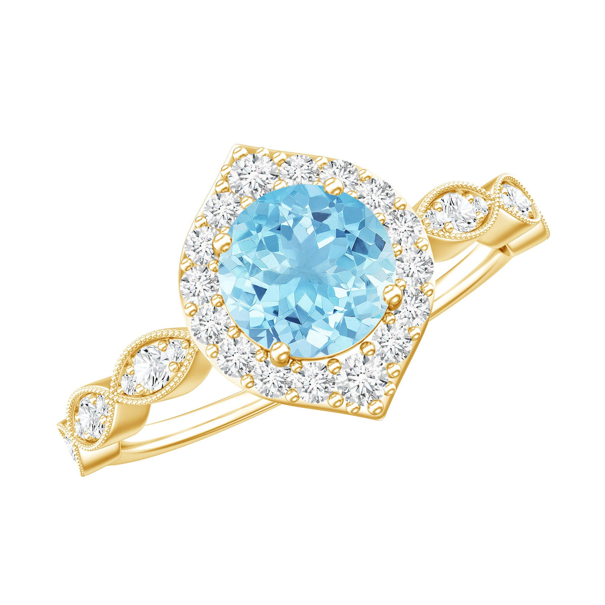 0.8 Carat Aquamarine and Diamond Designer Engagement Ring