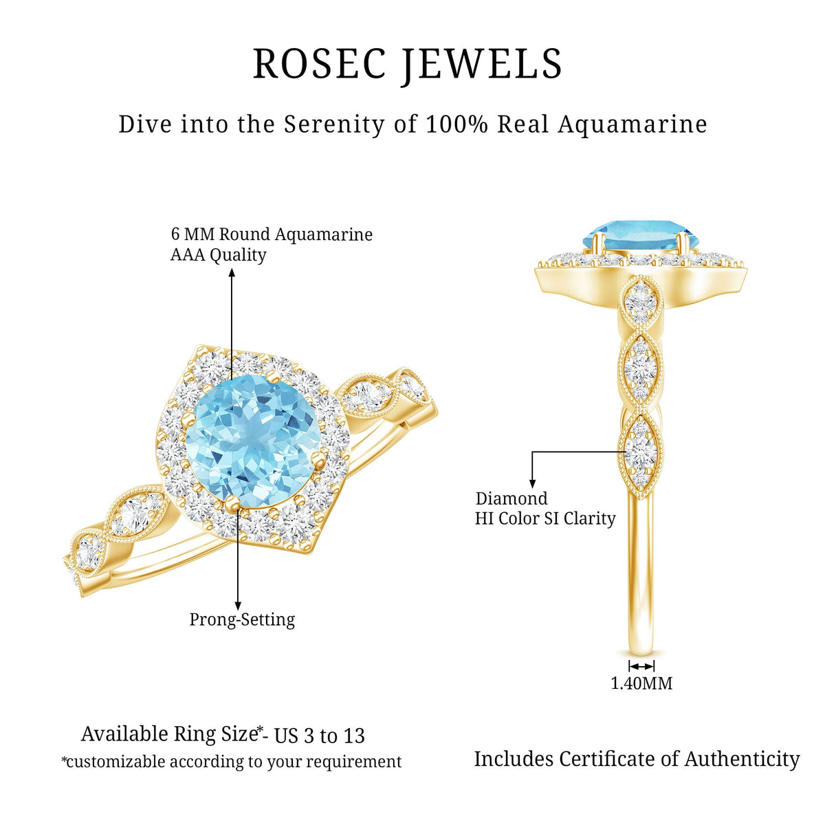 0.8 Carat Aquamarine and Diamond Designer Engagement Ring