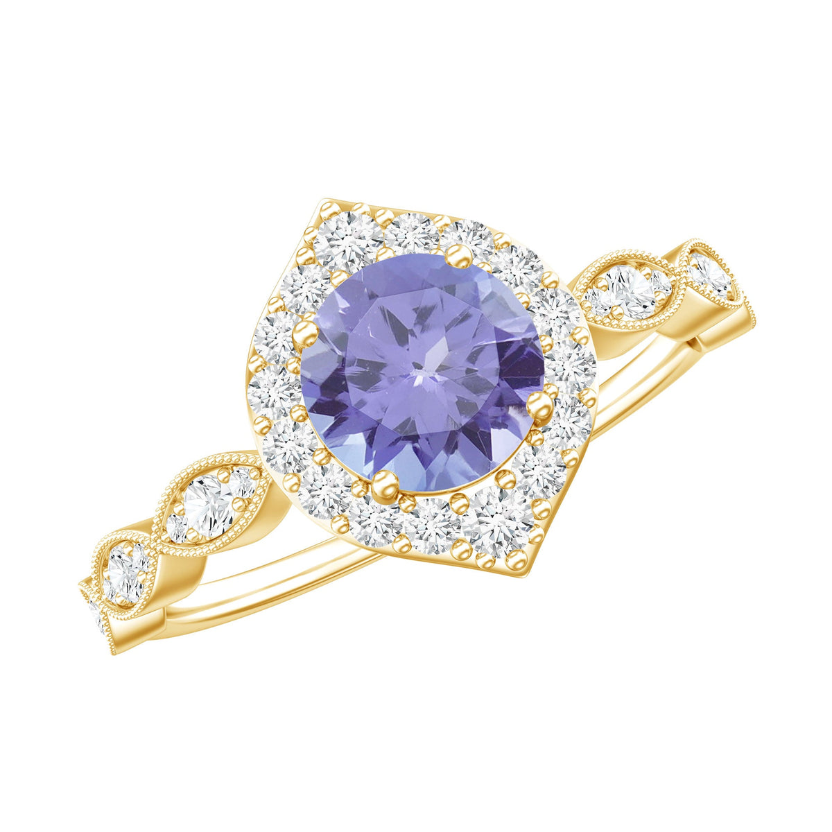 Real 0.54 Carat Tanzanite Vintage Engagement Ring with Diamond
