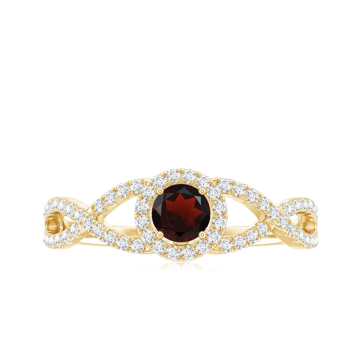 Natural Garnet Engagement Ring with Diamond Criss Cross Shank