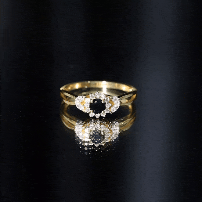 Natural Black Onyx and Diamond Flower Engagement Ring