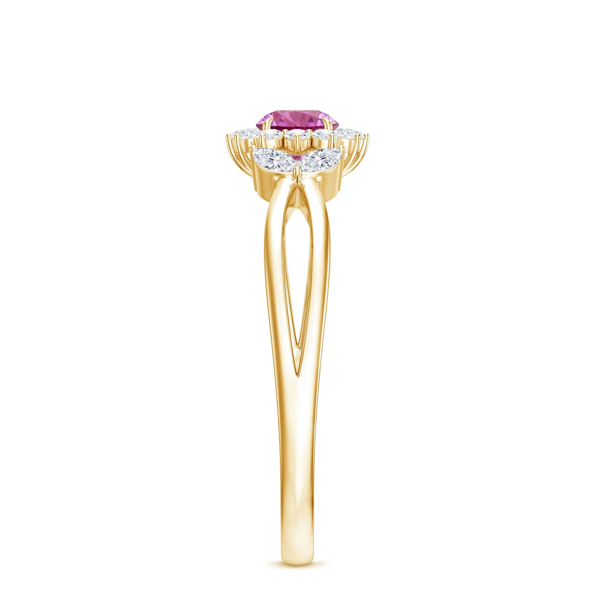 Pink Tourmaline and Diamond Flower Engagement Ring with Split Shank