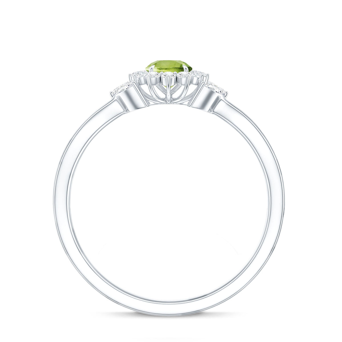 Natural 0.5 Carat Peridot Flower Engagement Ring with Diamond