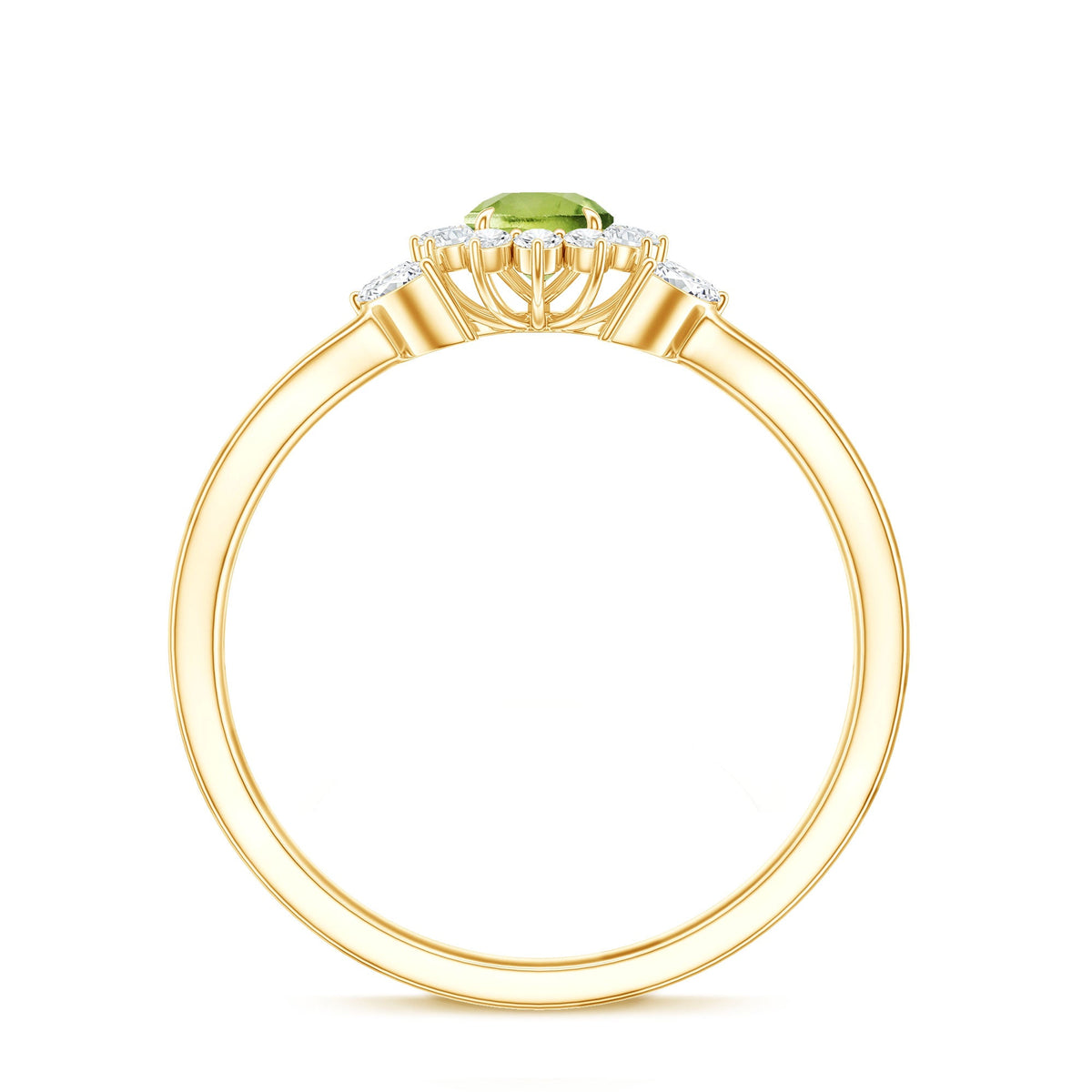 Natural 0.5 Carat Peridot Flower Engagement Ring with Diamond