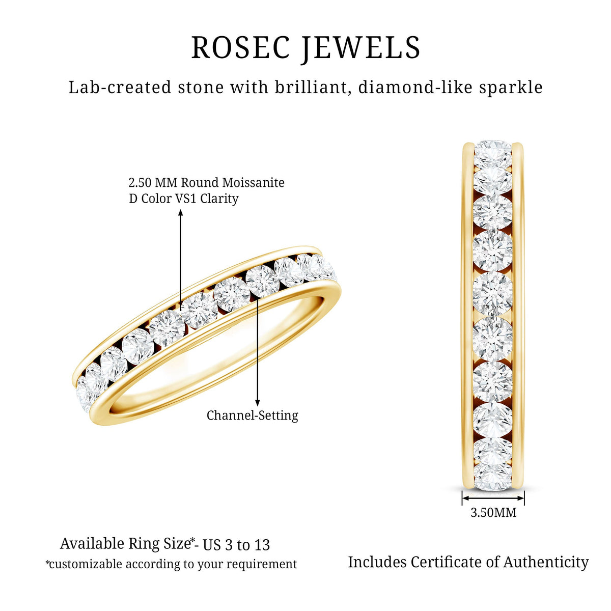 Certified Moissanite Channel Set Eternity Ring for Anniversary