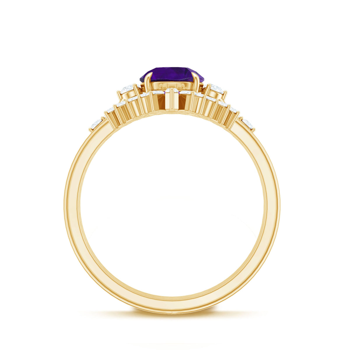 Natural Amethyst and Diamond 3 Piece Bridal Ring Set with Enhancer Bands