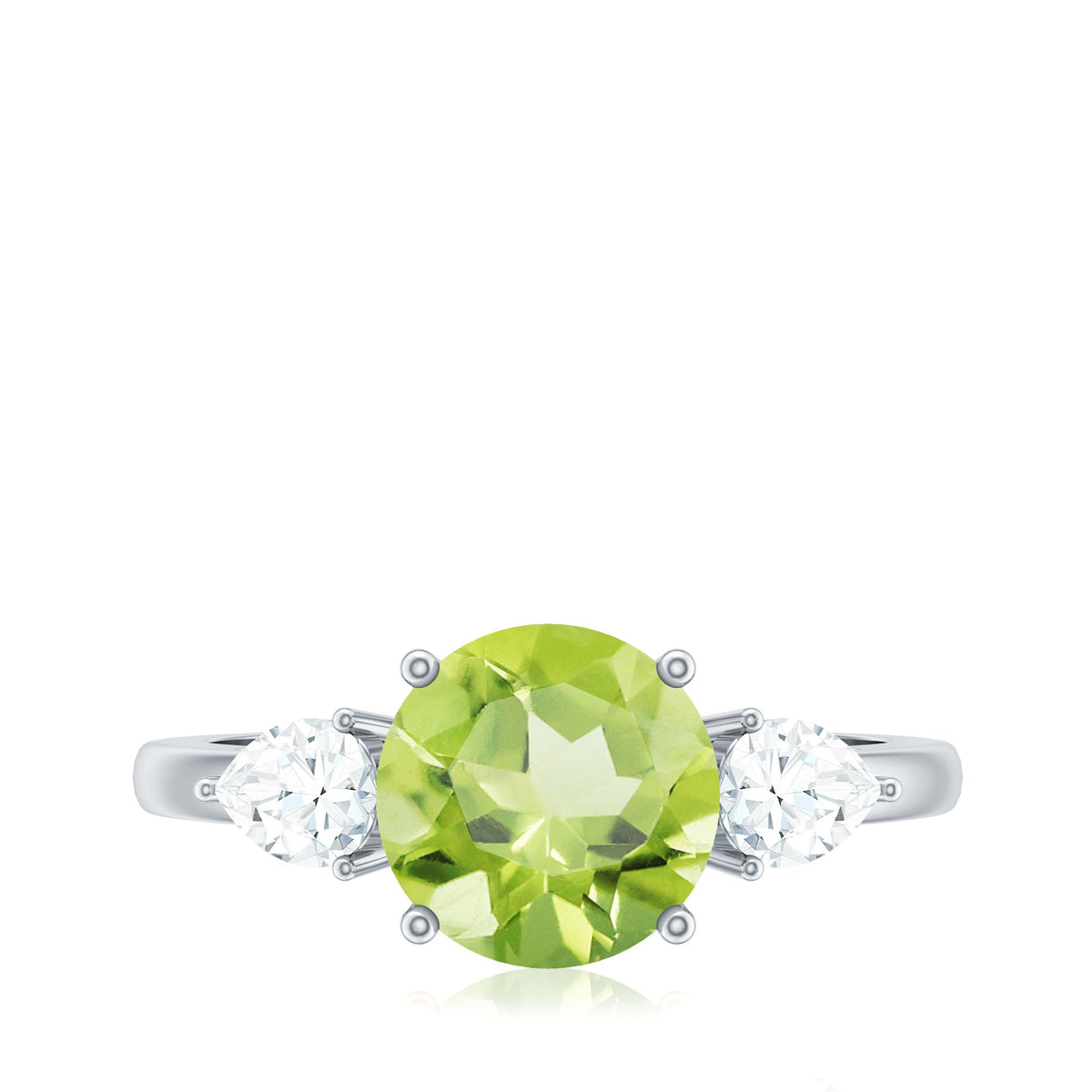 Certified Real 2 Carat Peridot Three Stone Engagement Ring with Moissanite