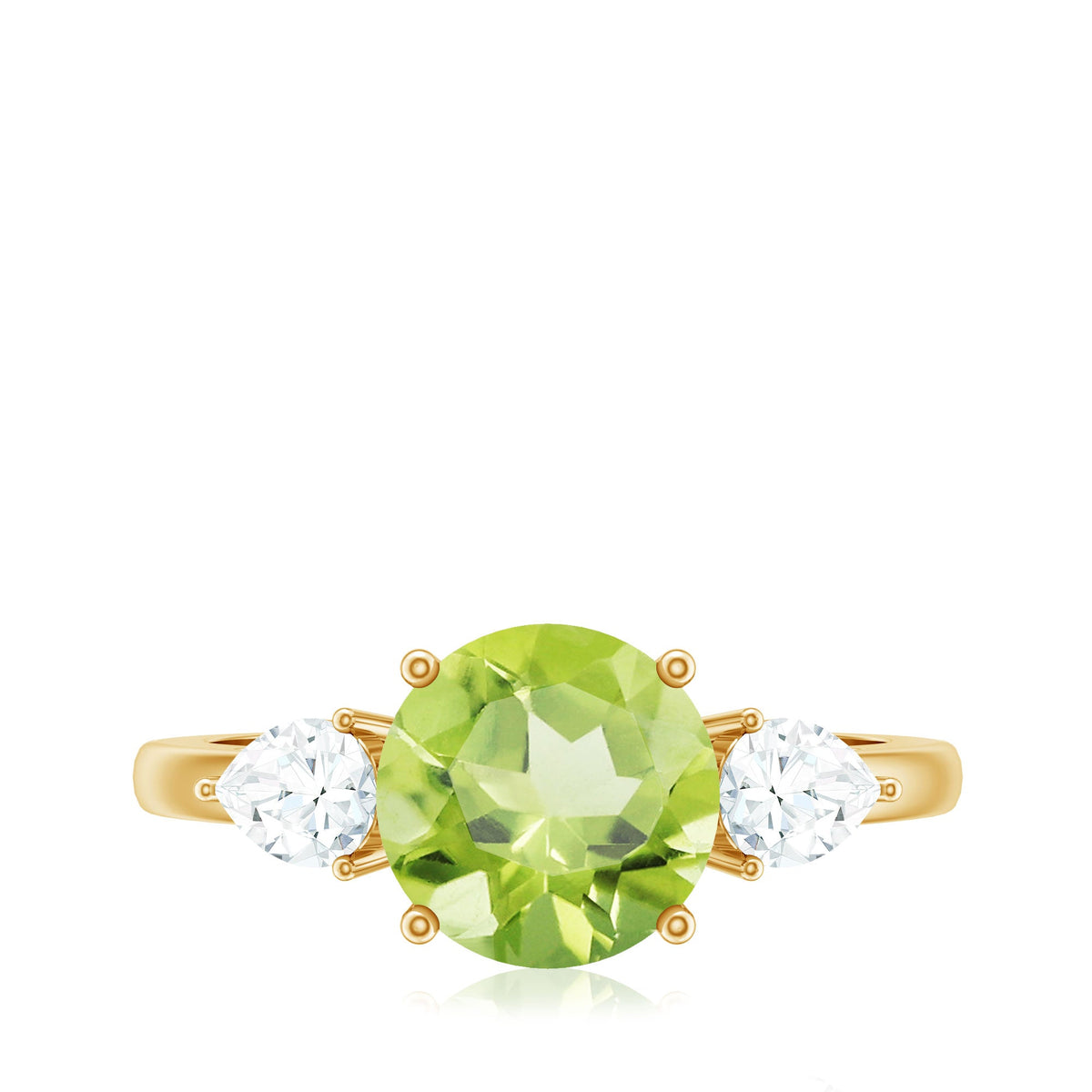 Certified Real 2 Carat Peridot Three Stone Engagement Ring with Moissanite