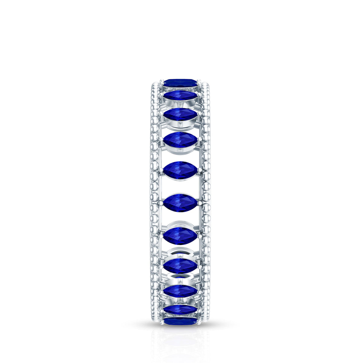 Marquise Cut Created Blue Sapphire Eternity Band with Beaded Detailing