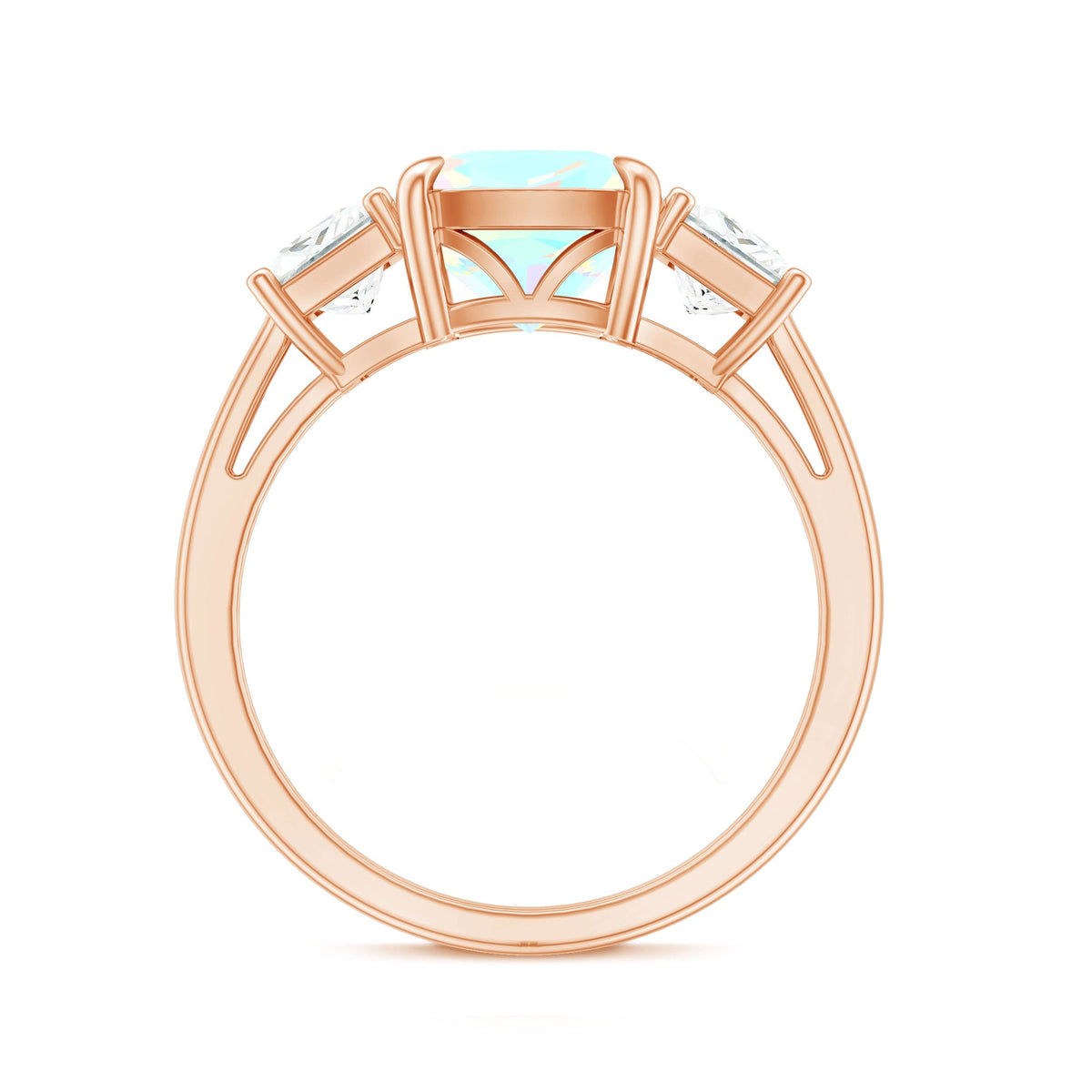 Cushion Cut Ethiopian Opal Three Stone Engagement Ring with Moissanite