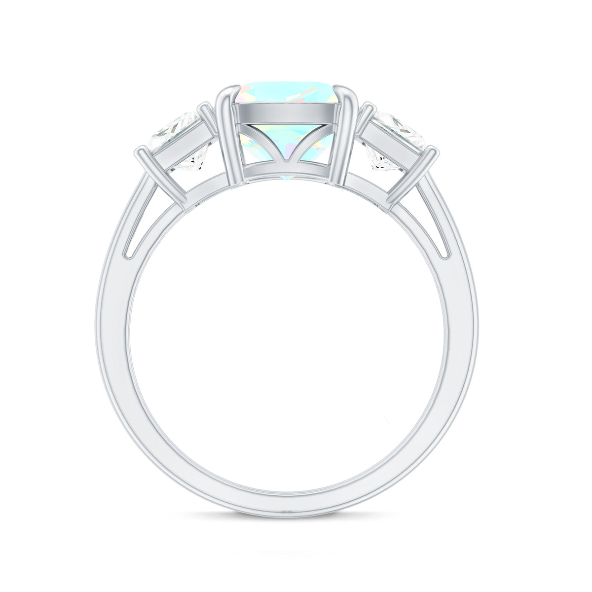 Cushion Cut Ethiopian Opal Three Stone Engagement Ring with Moissanite