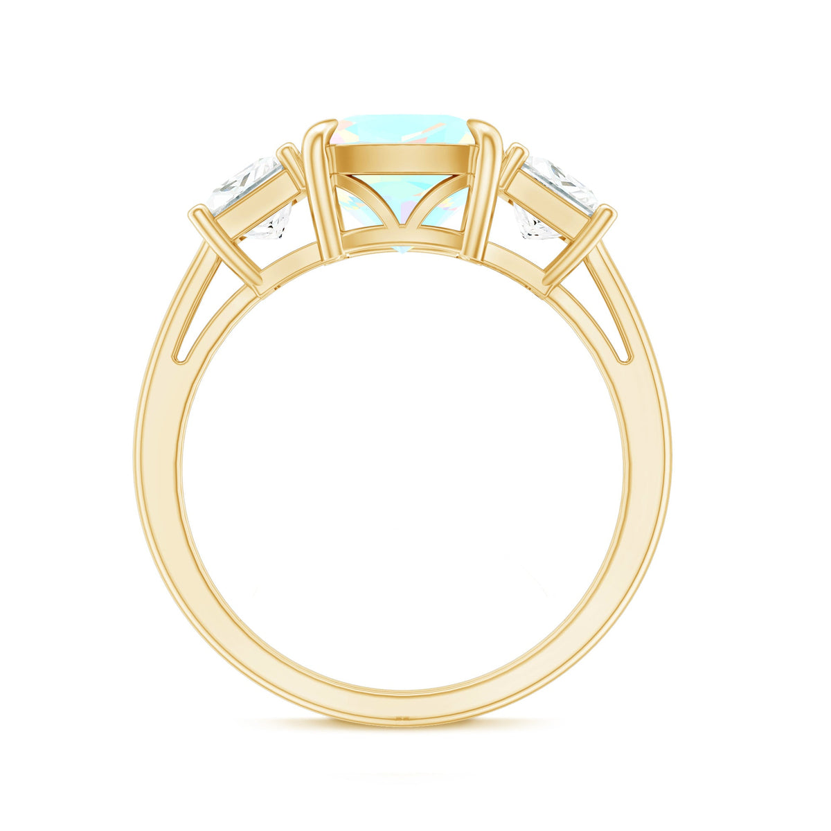 Cushion Cut Ethiopian Opal Three Stone Engagement Ring with Moissanite