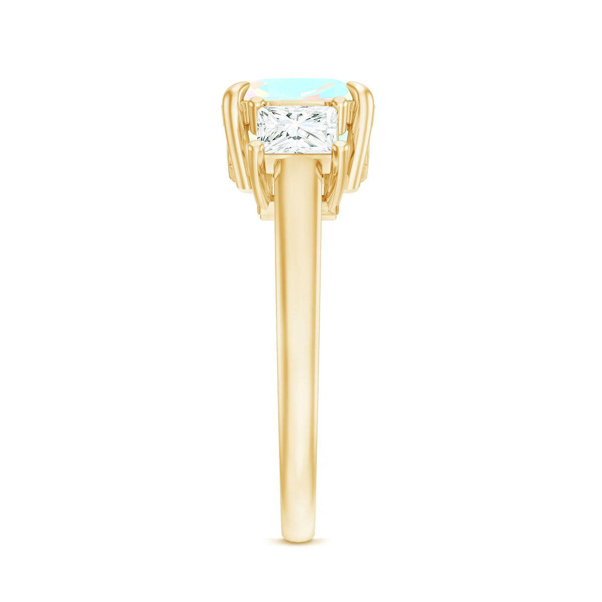 Cushion Cut Ethiopian Opal Three Stone Engagement Ring with Moissanite