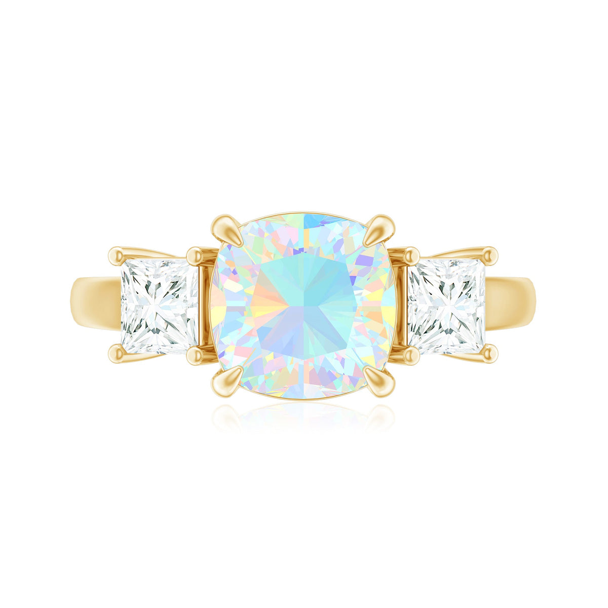 Cushion Cut Ethiopian Opal Three Stone Engagement Ring with Moissanite