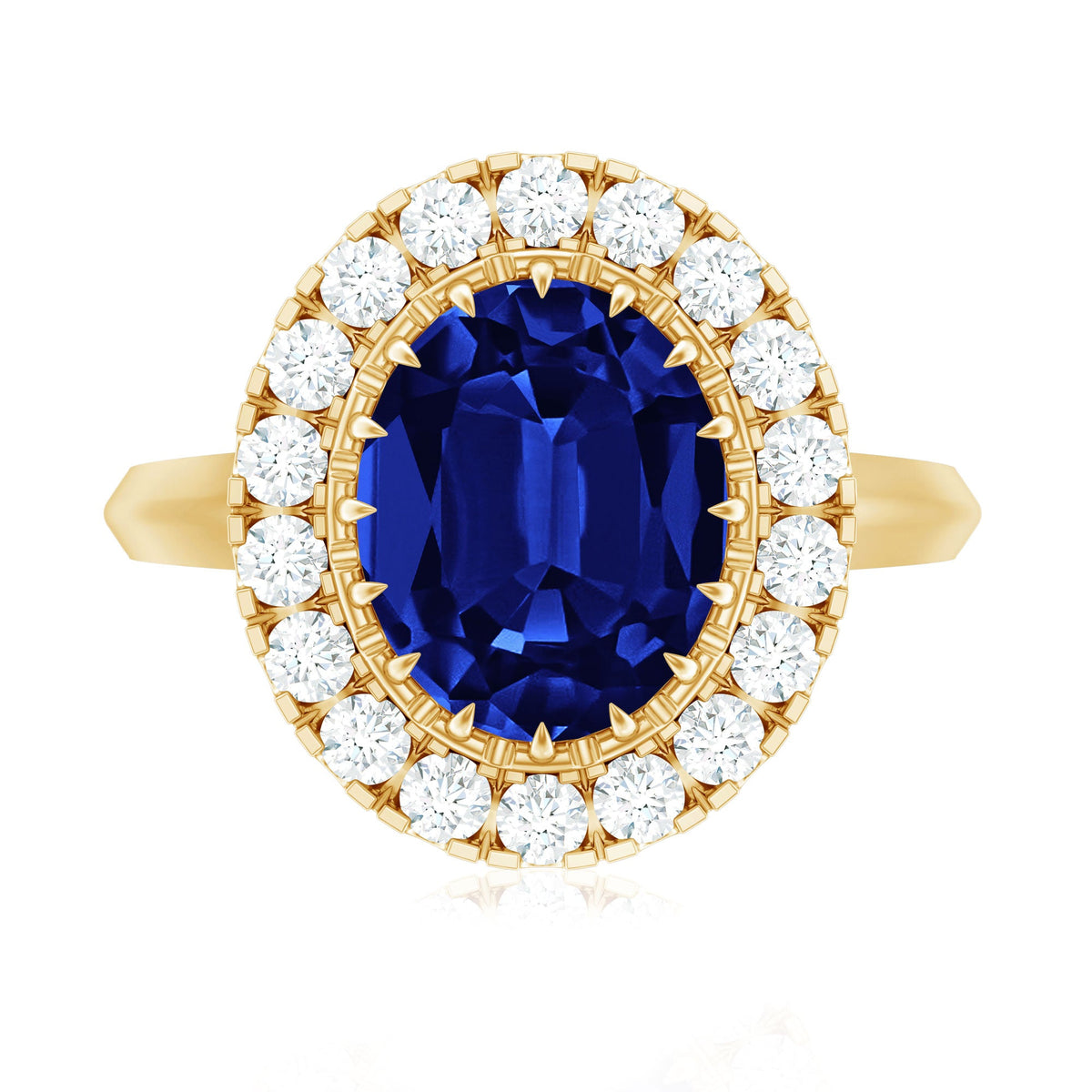 Certified 4 Carat Lab Grown Blue Sapphire Oval Engagement Ring with Diamond Halo