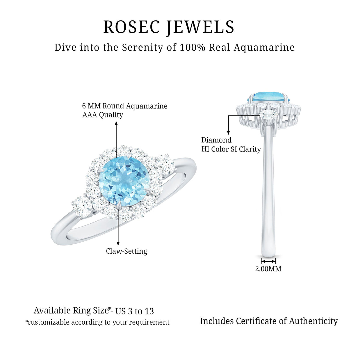Classic Aquamarine Engagement Ring with Diamond Halo