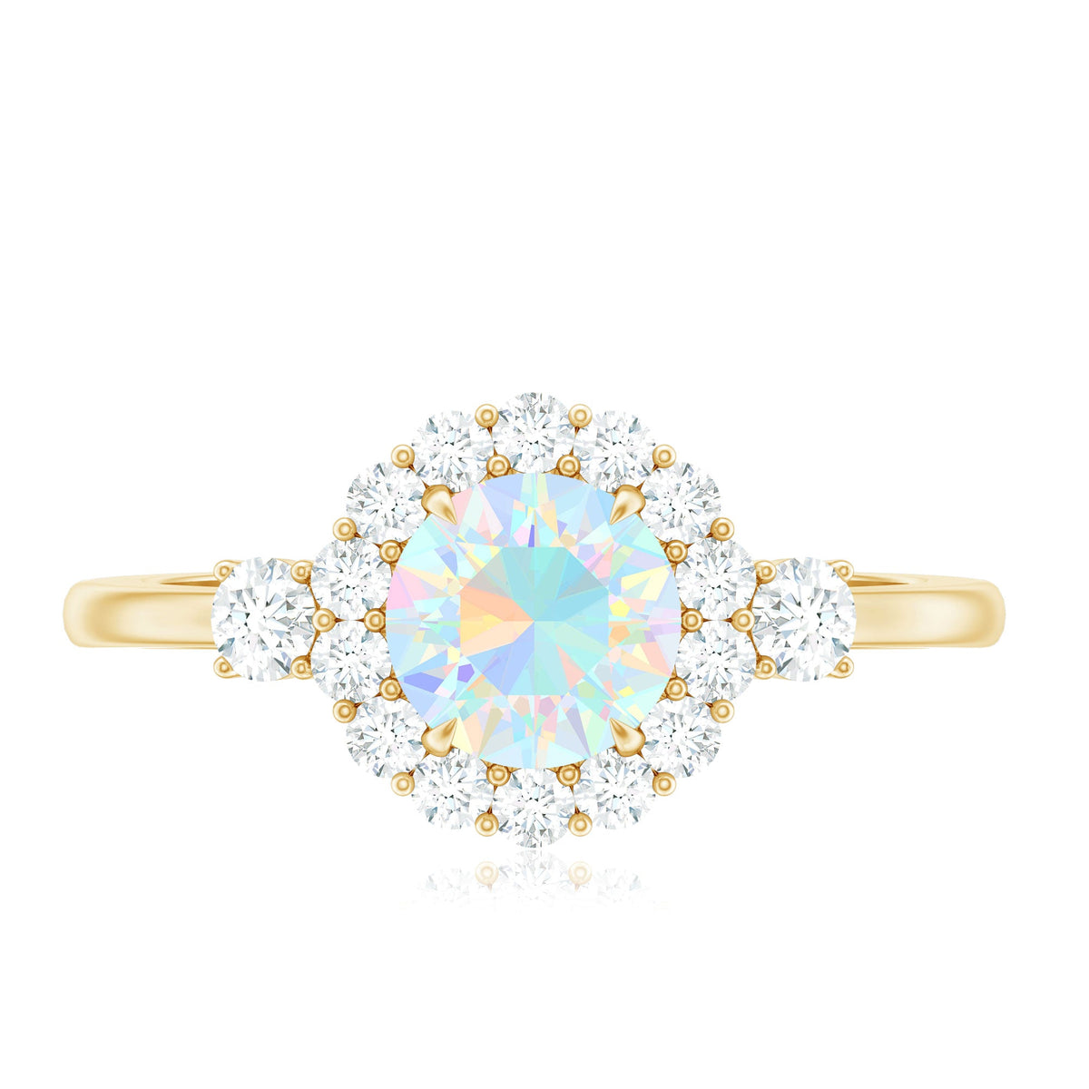 Classic Ethiopian Rainbow Opal Engagement Ring with Diamond Halo