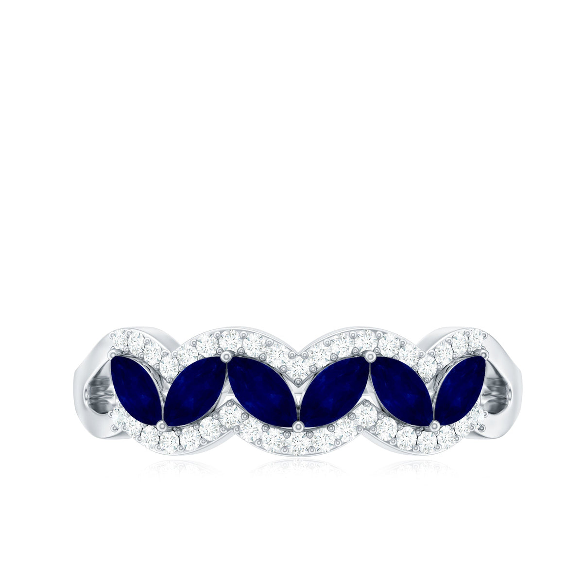 Certified Marquise Cut Blue Sapphire and Diamond Wedding Anniversary Band Ring