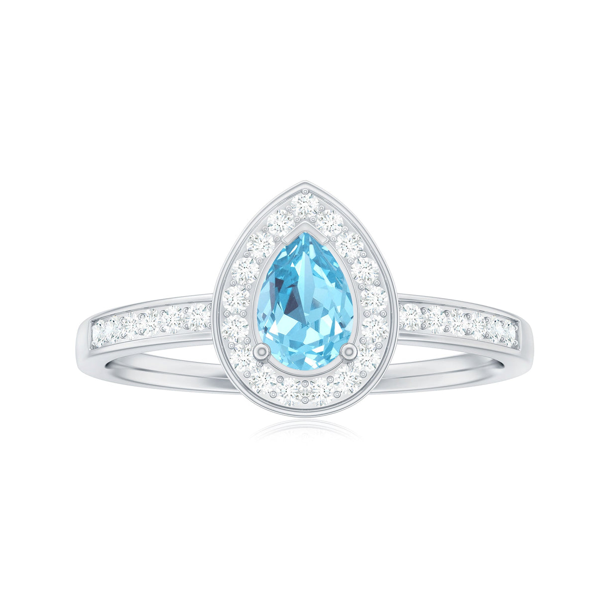 Natural Pear Shaped Aquamarine Engagement Ring with Diamond Halo