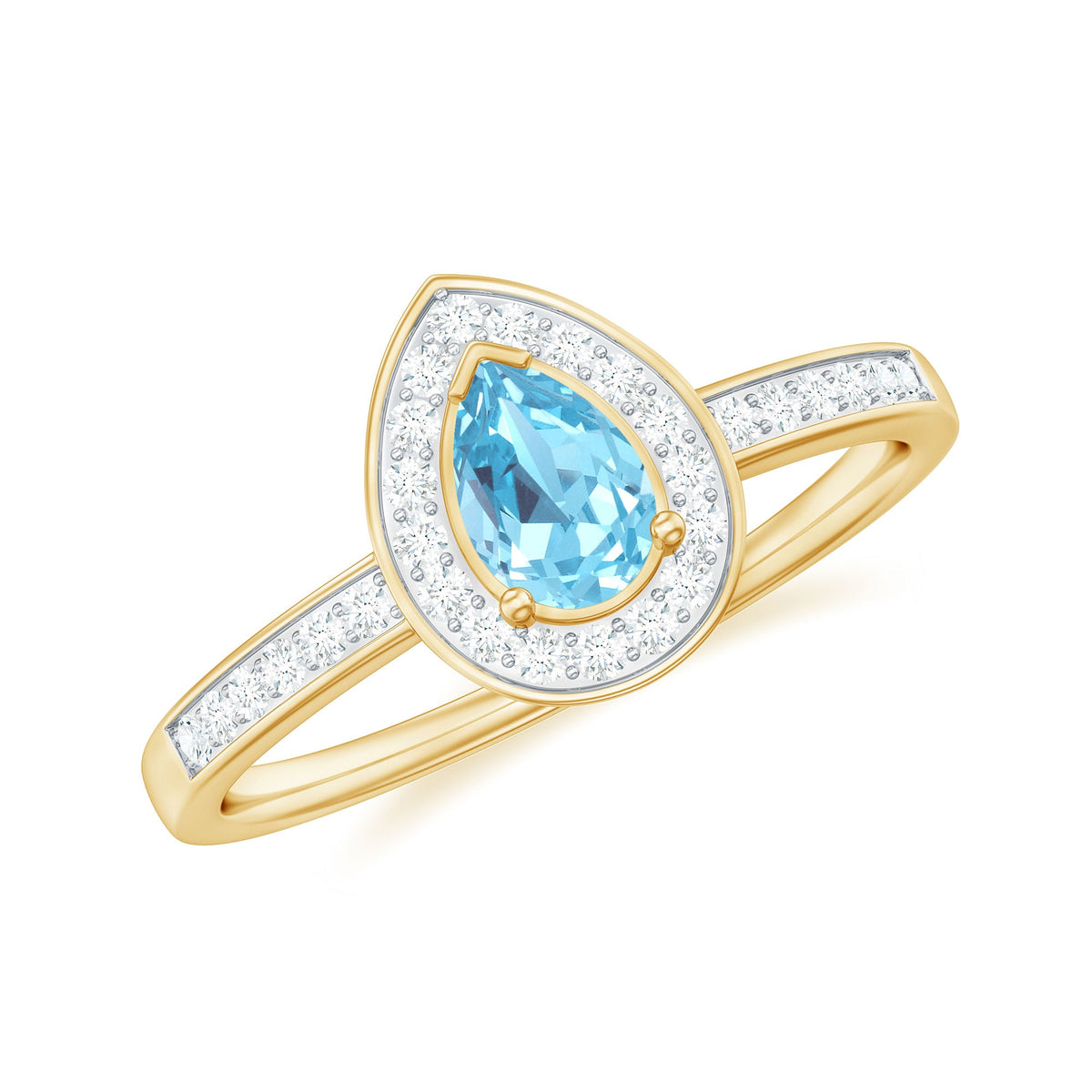 Natural Pear Shaped Aquamarine Engagement Ring with Diamond Halo