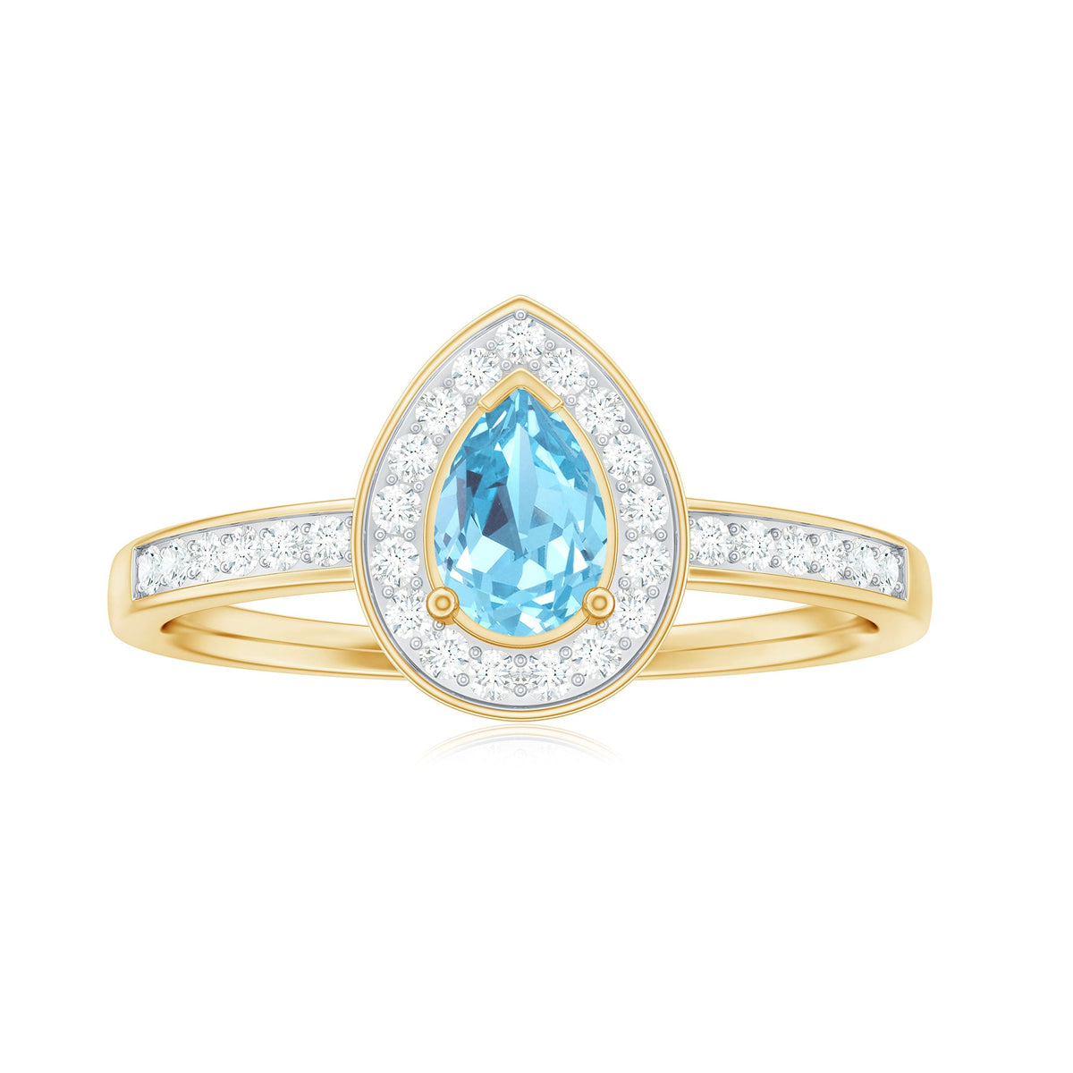 Natural Pear Shaped Aquamarine Engagement Ring with Diamond Halo